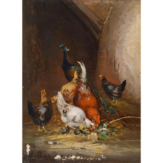 Kurczaki i paw - Claude Guilleminet — widok dzieła