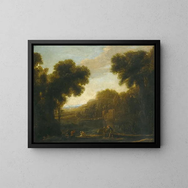 pejzażu rzecznych z podróżnikami na brzegu - Claude Lorrain — oprawiony obraz na ścianie