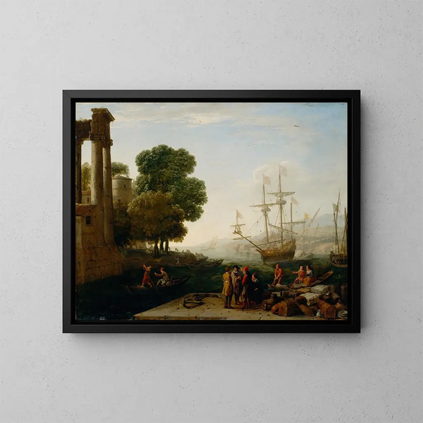 Port morski o zachodzie słońca - Claude Lorrain — oprawiony obraz na ścianie