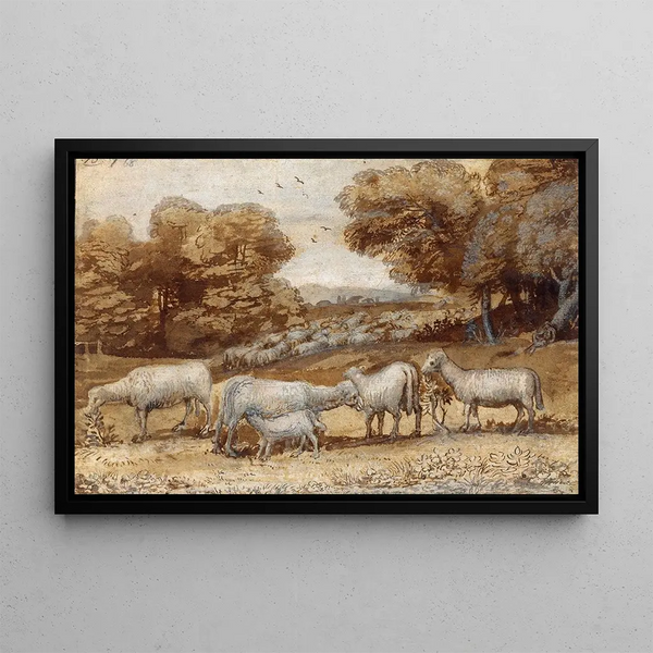 pejzaż z owcami - Claude Lorrain — oprawiony obraz na ścianie
