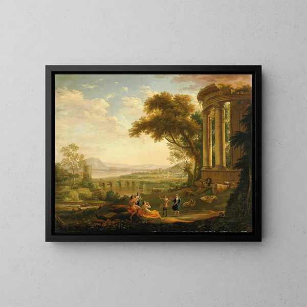 pejzaż z satyrem i nimfą - Claude Lorrain — oprawiony obraz na ścianie
