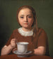 Portret małej dziewczynki Elise Købke z filiżanką przed nią - Constantin Hansen — widok dzieła