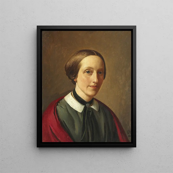Portret Michali Ingerslev f. Aagaard d'Iselingen w czarnej sukni i czerwonym szalu - Constantin Hansen — oprawiony obraz na ścianie