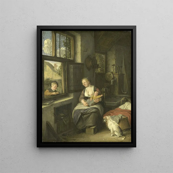 Matka z dziećmi - Cornelis Dusart — oprawiony obraz na ścianie