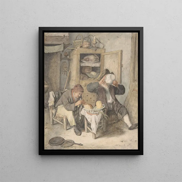 Scena kuchni - Cornelis Dusart — oprawiony obraz na ścianie