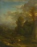 pejzażu wieczornego z podróżnikami - Cornelis Huysmans — widok dzieła