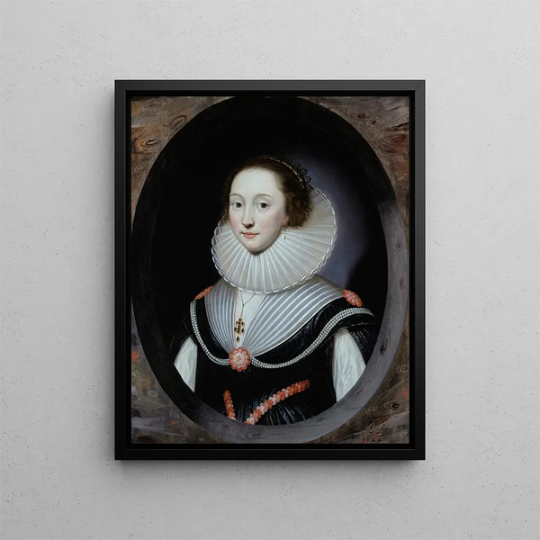 Portret kobiety w czepku i czarnej sukni - Cornelis Jonson van Ceulen — oprawiony obraz na ścianie