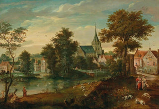 Cornelis Molenaer - A river landscape with two patriarchs near a town.webp