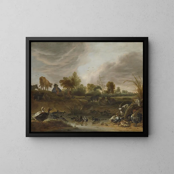 pejzaż z zwierzętami - Cornelis Saftleven — oprawiony obraz na ścianie