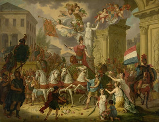 Alegoria triumfalnej procesji księcia Oranii, przyszłego króla Wilhelma II, jako bohatera Waterloo 1815 - Cornelis Van Cuylenburgh II — widok dzieła