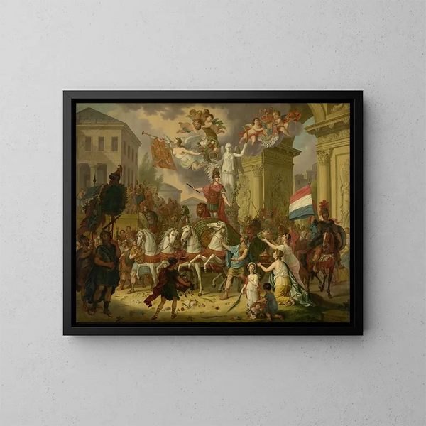 Alegoria triumfalnej procesji księcia Oranii, przyszłego króla Wilhelma II, jako bohatera Waterloo 1815 - Cornelis Van Cuylenburgh II — oprawiony obraz na ścianie