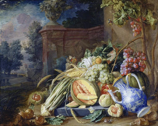 Cornelis de Heem - Still Life With Vegetables And Fruit Before A Garden Balustrade.webp