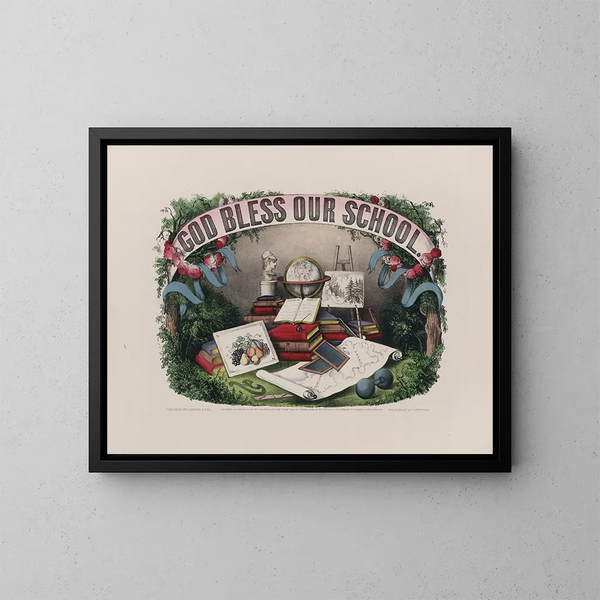 Bóg błogosławi naszą szkołę - Currier & Ives — oprawiony obraz na ścianie