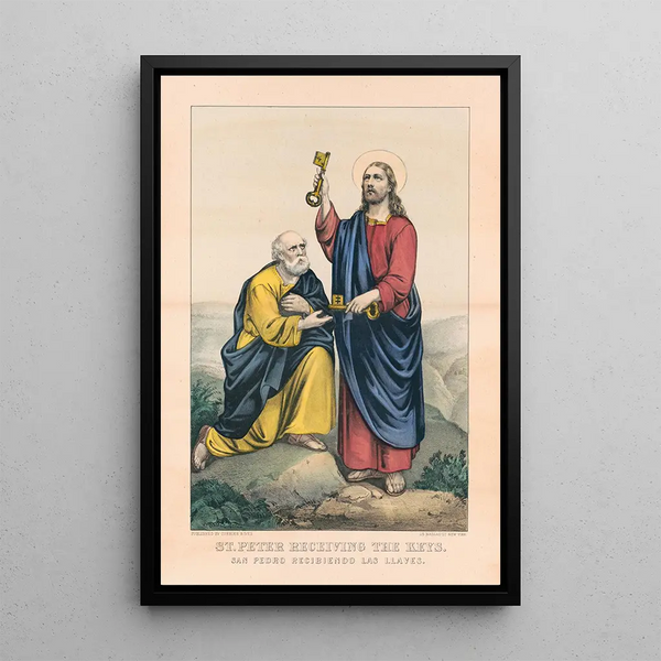 Święty Piotr przyjmujący klucze - Currier & Ives — oprawiony obraz na ścianie