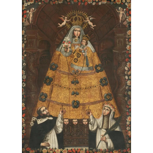 Notre-Dame du Rosaire avec Saint Dominique et Sainte Rose - Szkoła z Cusco — oprawiony obraz na ścianie