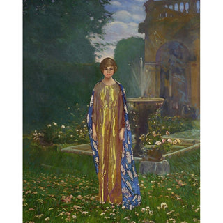 Dame dans le jardin à la fontaine - Printemps - Leon Kamir-Kaufmann | Reproduction Tableau Décoration murale affiche copie