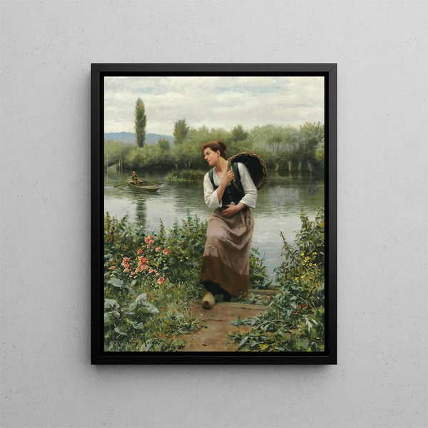 Kobieta z koszem - Daniel Ridgway Knight — oprawiony obraz na ścianie