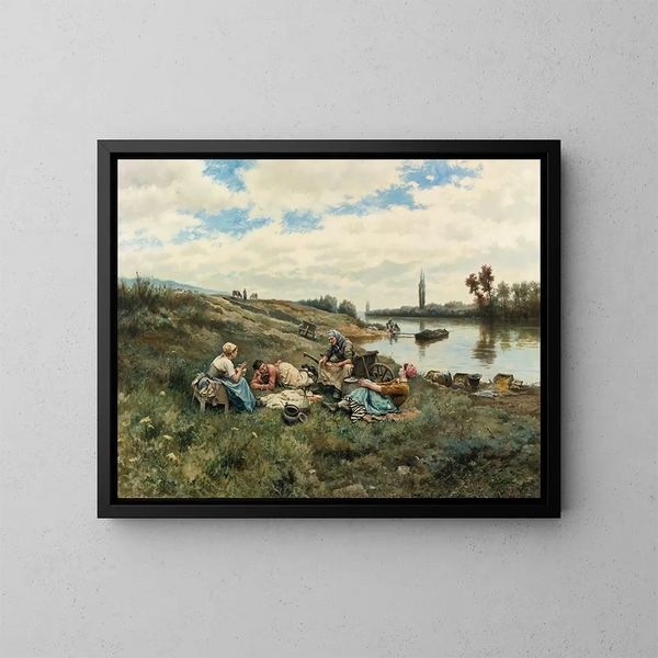 Po obiedzie nad brzegami Sekwany - Daniel Ridgway Knight — oprawiony obraz na ścianie