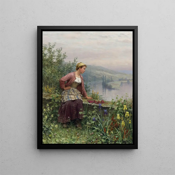 Bretonka nad strumieniem - Daniel Ridgway Knight — oprawiony obraz na ścianie