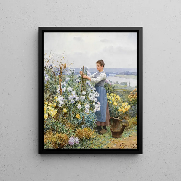 Chryzantemy - Daniel Ridgway Knight — oprawiony obraz na ścianie