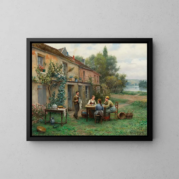 Kawiarnia w ogrodzie - Daniel Ridgway Knight — oprawiony obraz na ścianie