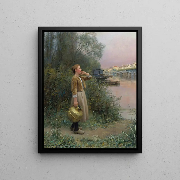 Dziewczyna z dzbankiem na wodę - Daniel Ridgway Knight — oprawiony obraz na ścianie