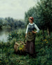 Dziewczyna nad brzegiem strumienia Flandria - Daniel Ridgway Knight — widok dzieła