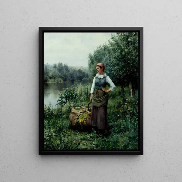 Dziewczyna nad brzegiem strumienia Flandria - Daniel Ridgway Knight — oprawiony obraz na ścianie