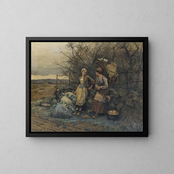 Młode dziewczyny czekające - Daniel Ridgway Knight — oprawiony obraz na ścianie