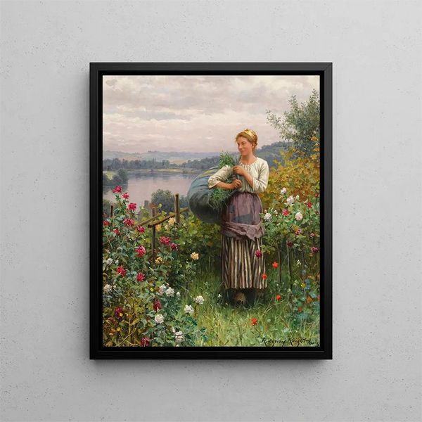 La roseraie - Daniel Ridgway Knight — oprawiony obraz na ścianie