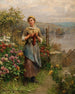 Młoda kobieta dziergająca - Daniel Ridgway Knight — widok dzieła