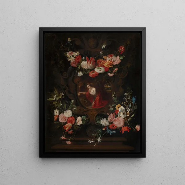 Daniel Seghers - Flower wreath frames the virgin Mary.webp