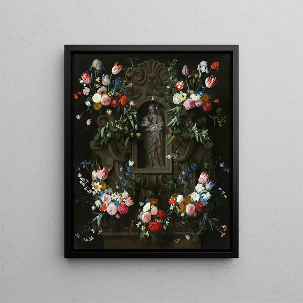 Daniel Seghers - Garland of Flowers surrounding a Sculpture of the Virgin Mary.webp