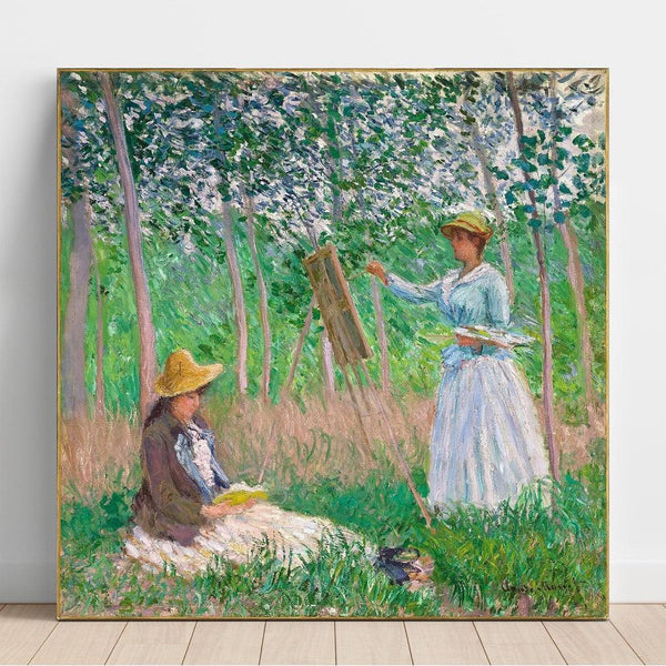 W lesie Giverny: Blanche Hoschede przy swoim sztaludze z Suzanne Hoschede czytającą - Claude Monet
