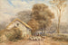 Podróżnik na koniu z pasterzem i jego owcami w pobliżu stodoły na wiejskiej drodze - David Cox — widok dzieła