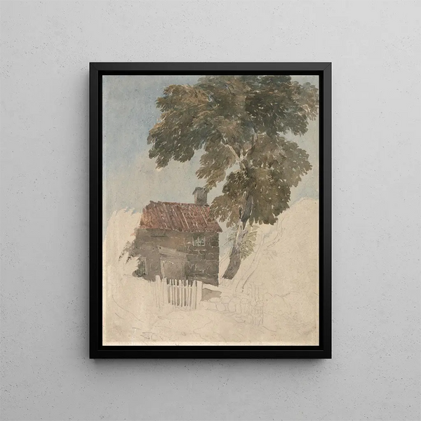 Chalet i drzewa - David Cox — oprawiony obraz na ścianie