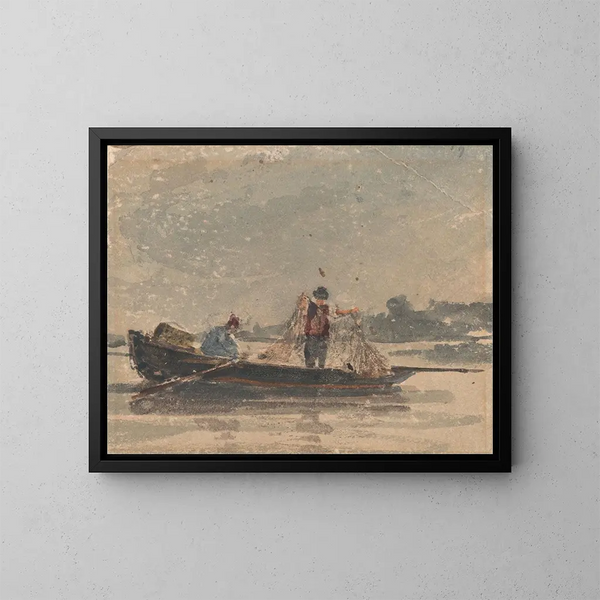 Rybacy wyciągający sieć - David Cox — oprawiony obraz na ścianie