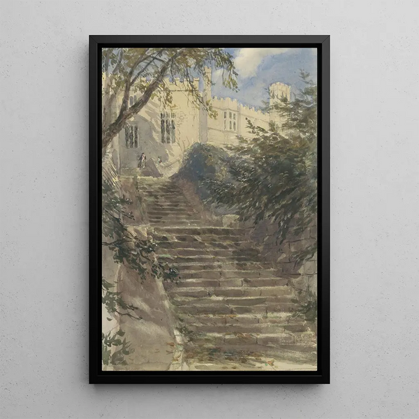 Schody ogrodowe w Haddon Hall Derbyshire - David Cox — oprawiony obraz na ścianie