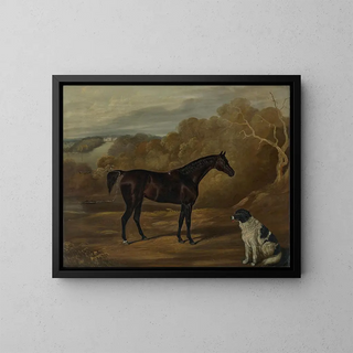 David Dalby Of York - A dark bay hunter and a seated spaniel in the park at Harewood House.webp