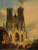 La façade de la cathédrale de Reims avec un cortège médiéval et une procession au premier plan - David Roberts — widok dzieła