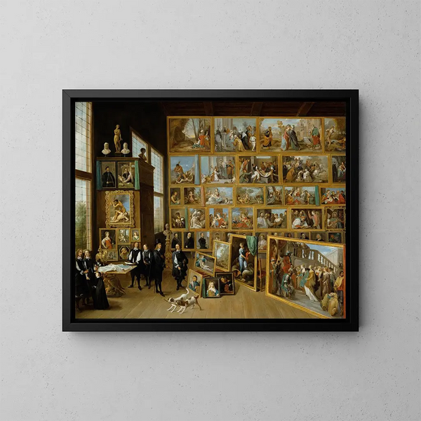 L'archiduc Léopold-Guillaume w swojej galerii w Brukseli - David Teniers młodszy — oprawiony obraz na ścianie