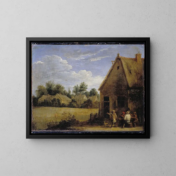 Domek z wieśniakami grającymi w karty - David Teniers młodszy — oprawiony obraz na ścianie