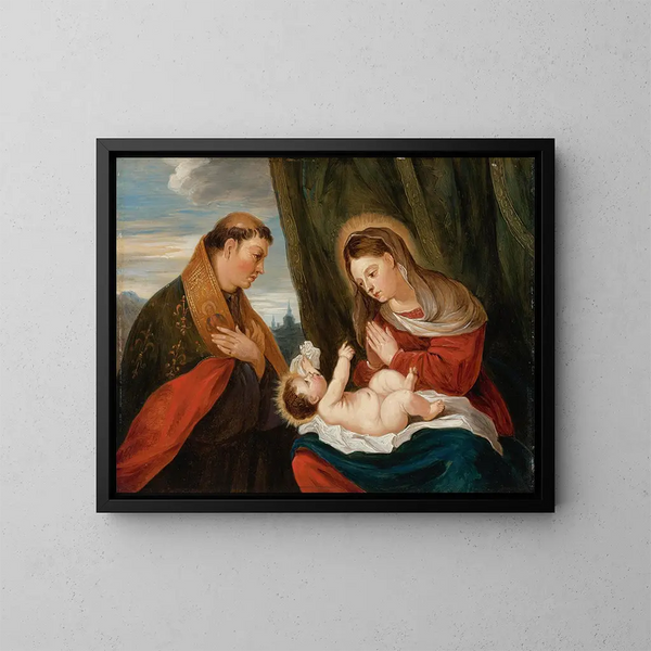 Matka Boska z Dzieciątkiem z świętym Ludwikiem z Tuluzy - David Teniers młodszy — oprawiony obraz na ścianie