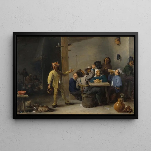Wieśniaków świętujących święto Królów - David Teniers młodszy — oprawiony obraz na ścianie