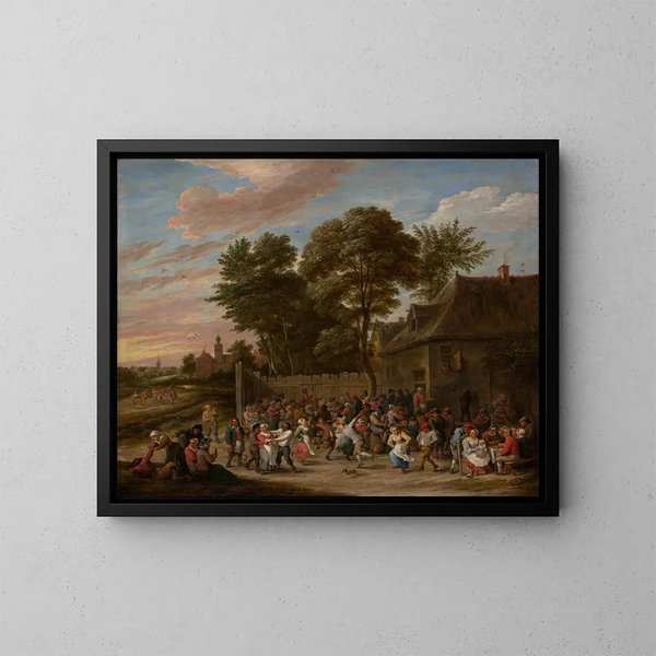 Wieśniacy tańczący i bawiący się - David Teniers młodszy — oprawiony obraz na ścianie