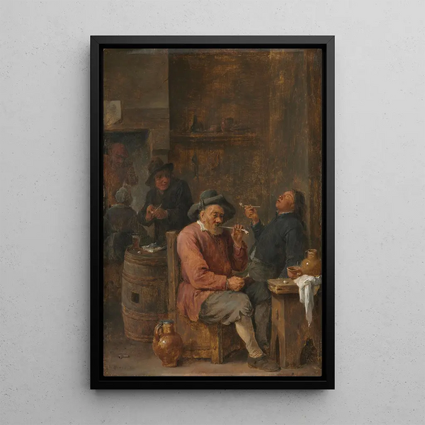 Wieśniacy palący w gospodzie - David Teniers młodszy — oprawiony obraz na ścianie