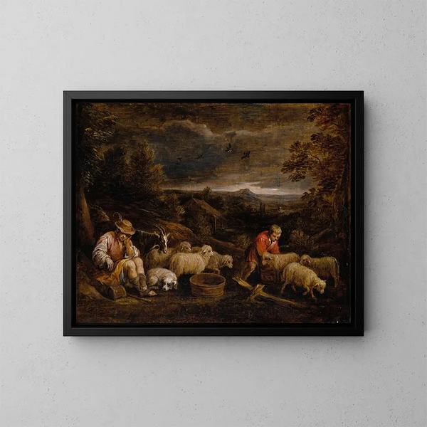 pasterzy i owiec - David Teniers młodszy — oprawiony obraz na ścianie