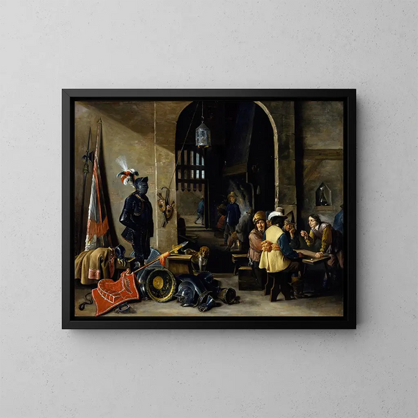 Żołnierzy grających w kości - David Teniers młodszy — oprawiony obraz na ścianie