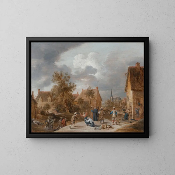 Żołnierzy plądrujących wioskę - David Teniers młodszy — oprawiony obraz na ścianie