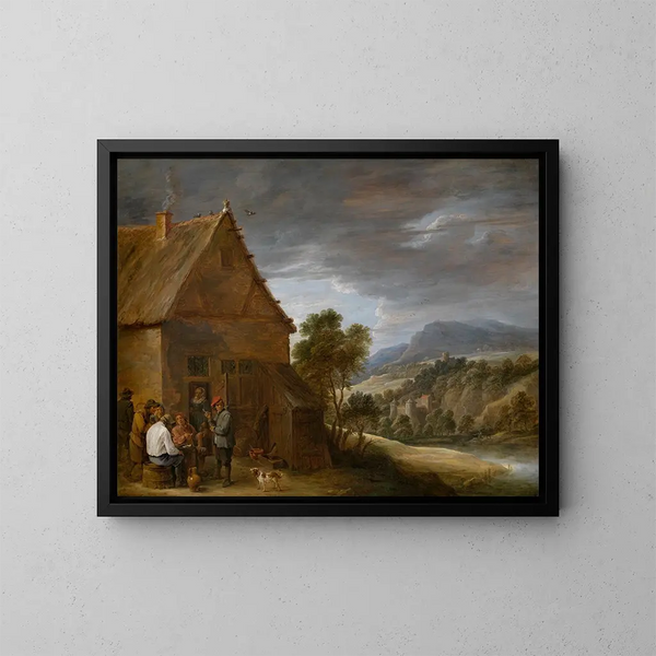 Scena z tawerny - David Teniers młodszy — oprawiony obraz na ścianie